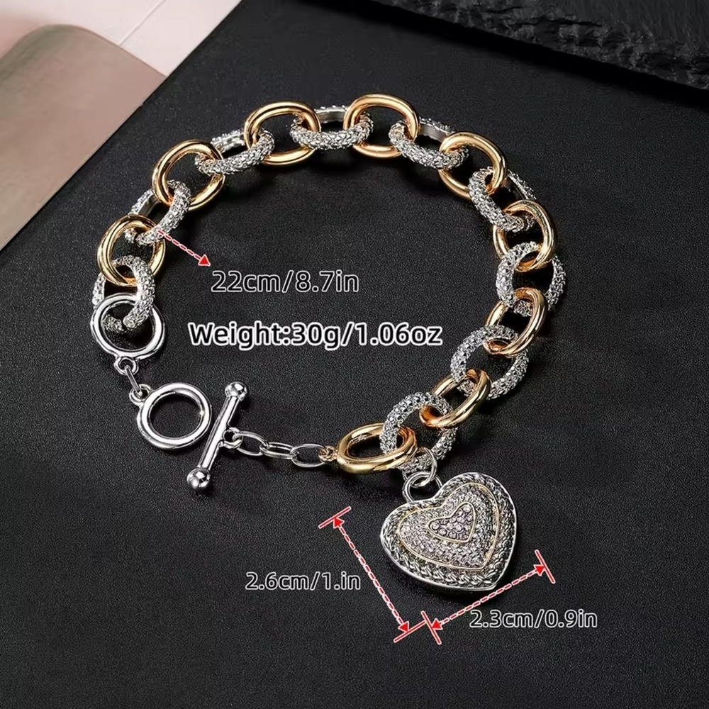 Silver and Gold Heart Charm Bracelet - Picture 6 of 8